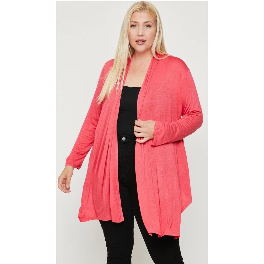 Lynn Ryan Women's 2X Open Front Pink Cardigan Light Weight L/SL Office Casual